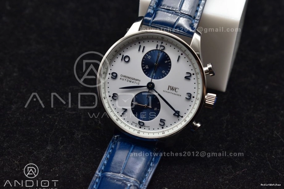 SmartChoice IW371620 White Blue A Blue Edition 1:1 ZF Portuguese Leather Dial on Chrono 1019 Strap Best 1224